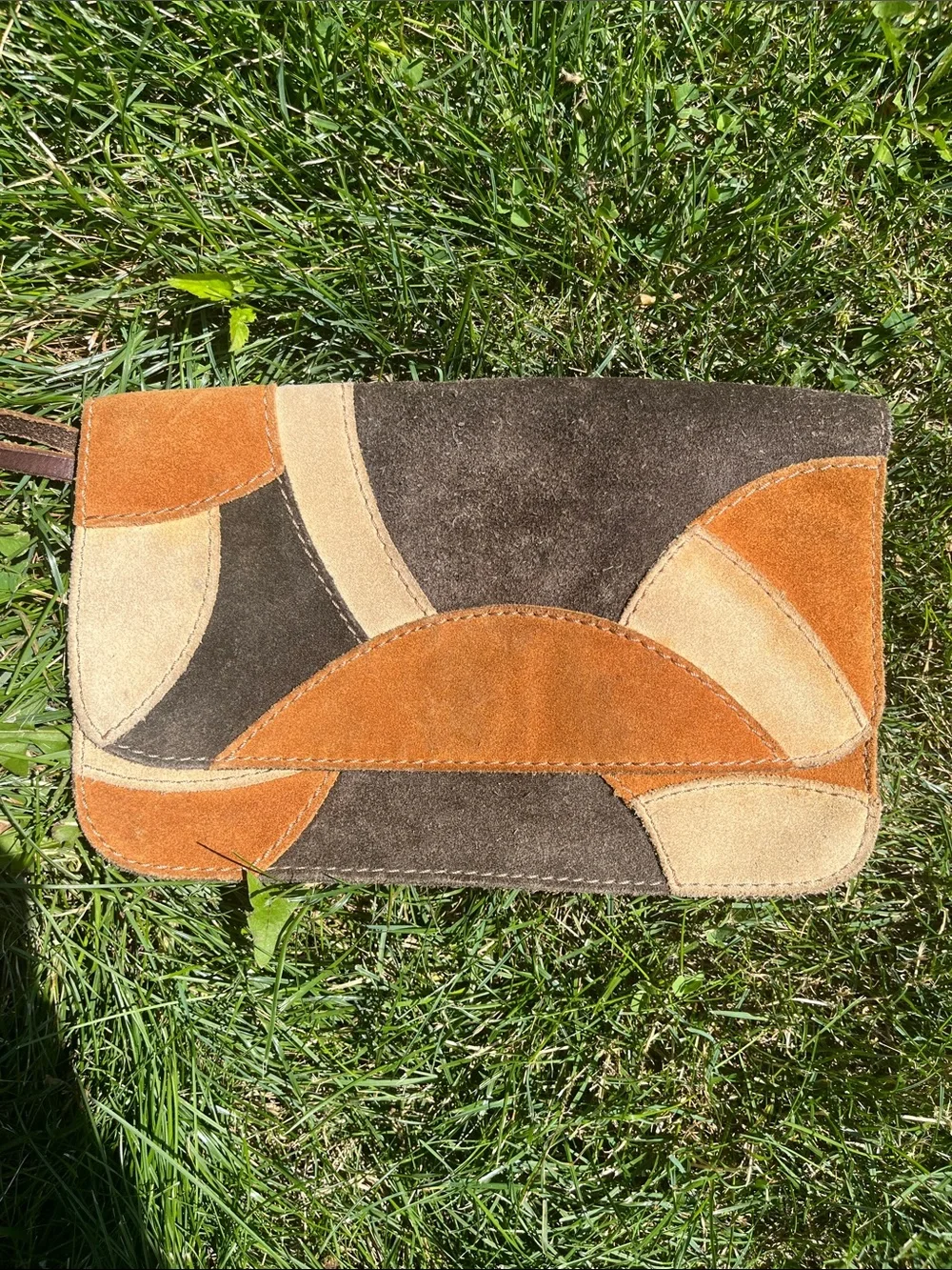 Suede Patchwork Clutch in Brown and Tan Lucky Brand
